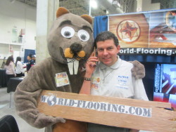 mascot working with the boss