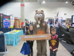beaver mascot with children