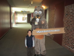 mascot with a child