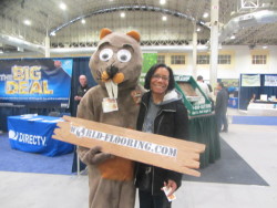 friendly mascot with a pretty girl