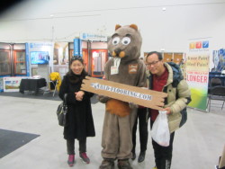 Beaver Mascot with friends posing for picture