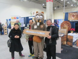 Happy beaver mascot with family
